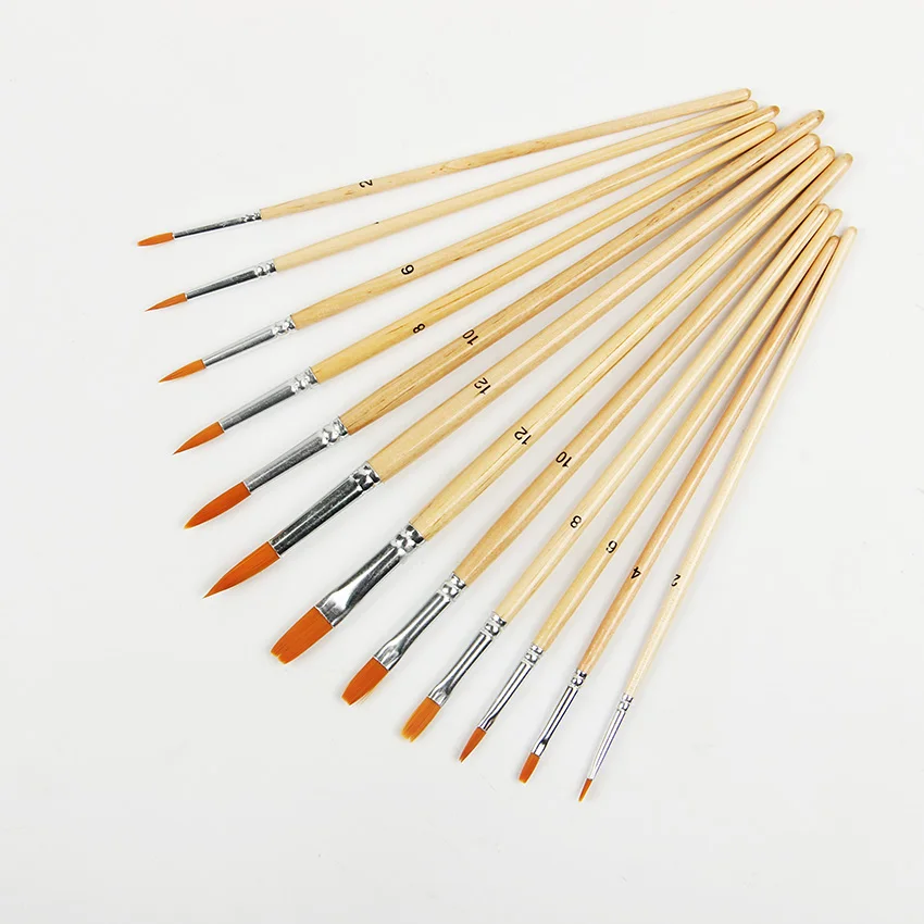 Goede 12 stks set Houten Olieverfschilderij Borstel Acryl Aquarel Verf Art Supply Set Top Kunstenaar Schilderen Gereedschap