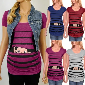 

Pregnant women cute funny baby trend fashion comfortable print striped short-sleeved T-shirt pregnant women shirt T-shirt
