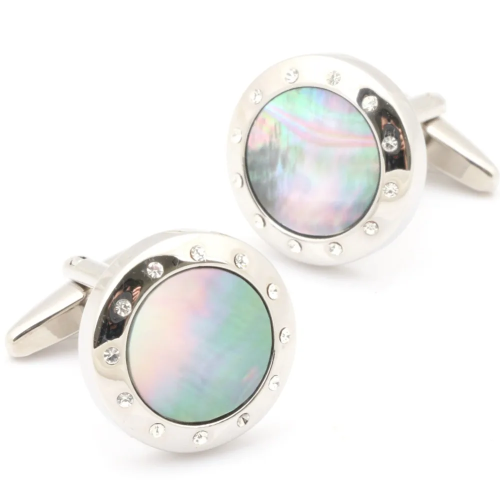 

Free shipping Men's high-end fashion jewelry round silver shell Cuff Links