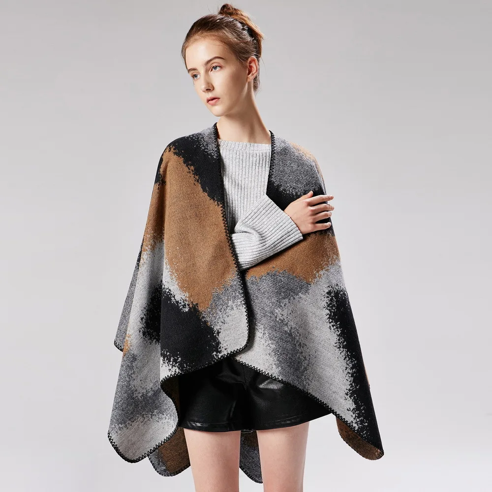 

A variety of classical dandelion mosaic gradient pattern imitation cashmere warm cloak reversible shawl wearable cloak 18021-25