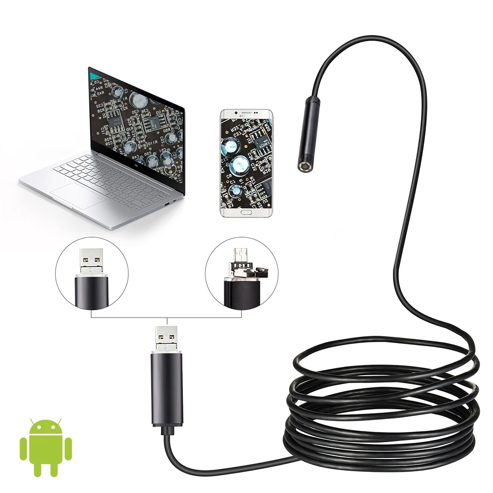 Jcwhcam 7 мм Len 1 м Android OTG USB эндоскопа Камера Гибкая Змея USB Труба инспекции телефона Android USB бороскоп камера