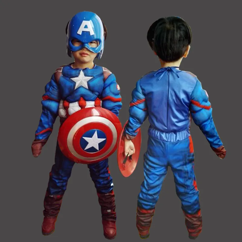 

Superhero Captain America Muscle Costume Kids Marvel Avengers Infinity War Captain America Halloween Fancy Dress Boys Gift