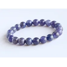 Скидка,, Натуральный Синий танзанит, полированный тянущийся браслет, Круглый 9 мм