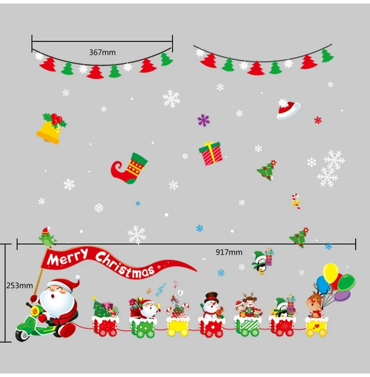 Рождественские украшения, окна, двери, ПВХ наклейки для дома, елочные украшения, Рождественский Санта Клаус, снеговик, счастливый год