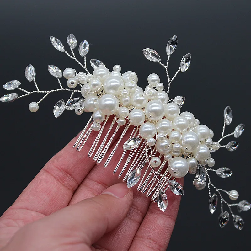 Wedding Head Flower Crystal Pearl Hair combs for brides Handmade Women Head Ornaments Bridal Hair Clips Accessories Jewelry