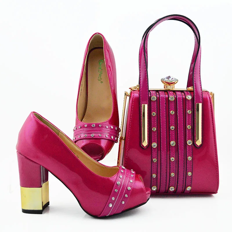 Free shipping fushia hot pink color italian shoes and bag