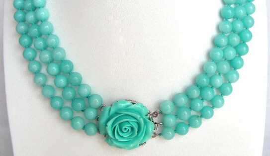 

huij 003846 Wondeful 3strands 8mm green nautral round jade necklace