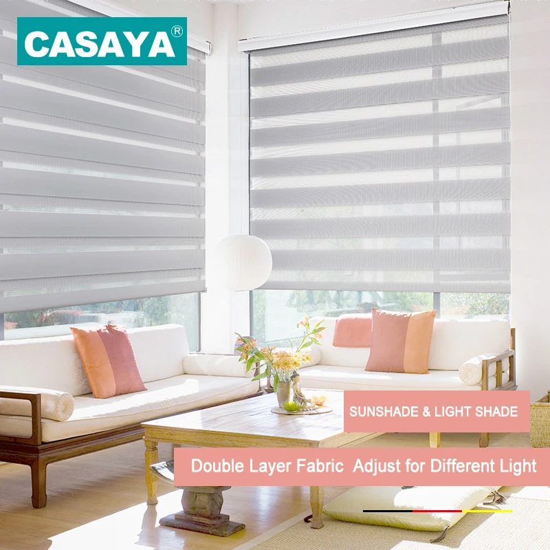 Sistema de Valance de la cáscara transparente Zebra persianas doble capa de luz sombra ventana persianas enrollables para sala de estar Estudio de dormitorio Sistema de Valance de la cáscara transparente Zebra persianas doble capa de luz sombra ventana persianas enrollables para sala de estar Estudio de dormitorio
