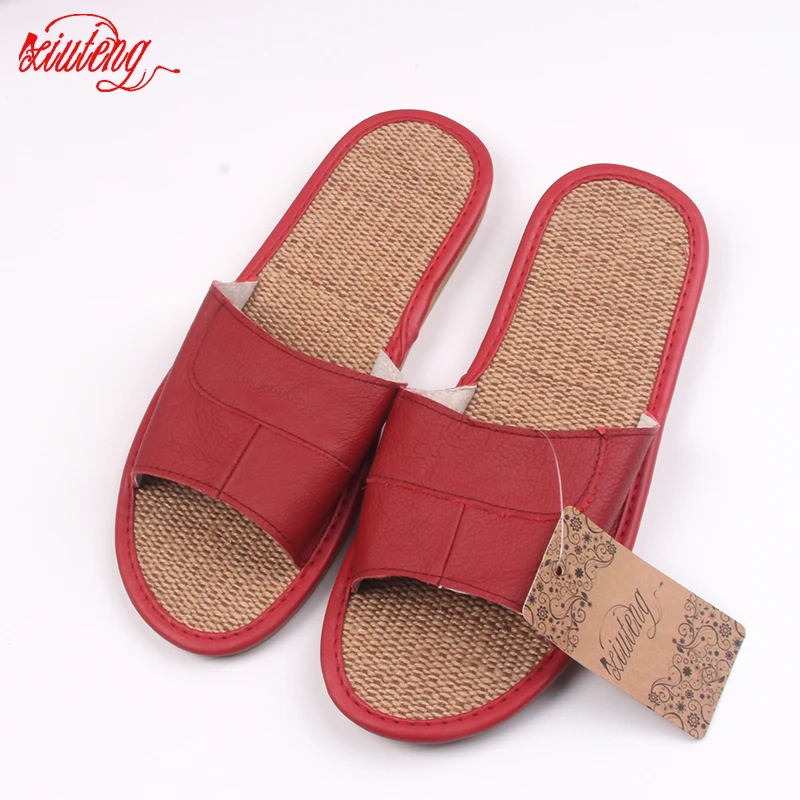 

Xiuteng 2018 Cool Animal Leather Slippers Summer Leather Flax Slippers For Man Beach Flip Flops Sandals With Flats Casual