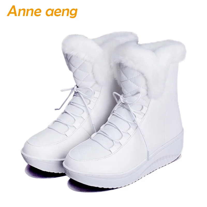 

2018 Winter Women Ankle Boots Middle Heel Round Toe Lace-Up Waterproof Sexy Ladies Women Shoes White Down Snow Boots Big Size