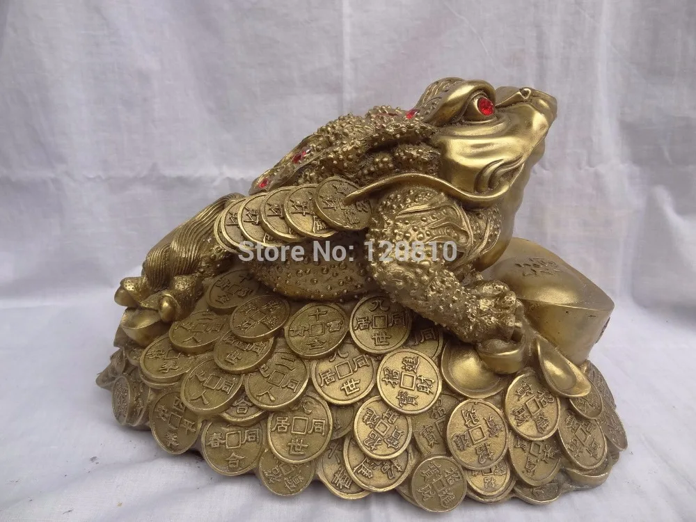 

zhaomerui15++16" Chinese Pure Brass Decoration Wealth YuanBao Coin Hoptoad Toad Statue Set