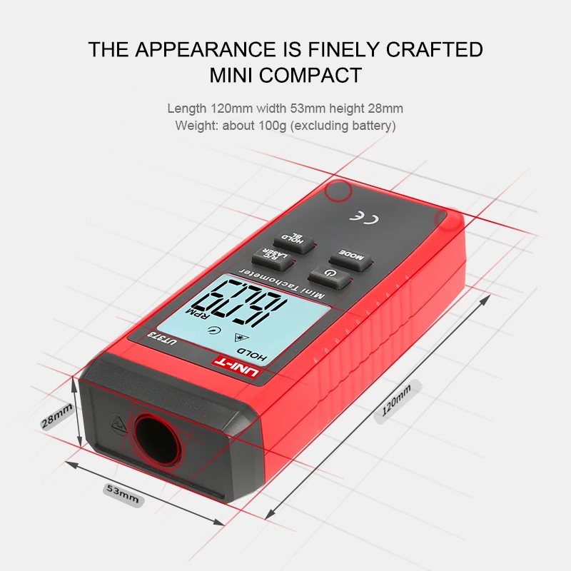 UNI-T UT373 Мини цифровой лазерный тахометр Бесконтактный тахометр диапазон оборотов 10-99999 ОБ/мин Тахометр одометр км/ч подсветка