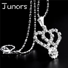 JUNORS Crown Necklace Queen of Hearts Jewelry Two Heart Lovers necklace Crystal Wedding choker necklace Jewelry for Lady Gifts