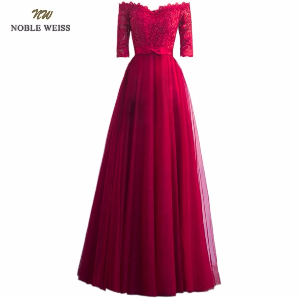 

NOBLE WEISS Floor-Length Lace Evening Dress Robe De Soiree Courte Elegant 2019 Half Sleeve Tulle Dinner Party Dress Evening Gown