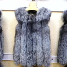 2016 Luxury Ladies Real Silver Fox Fur Vest Waistcoat Winter Women Fur Gilet Female Outerwear Coats
