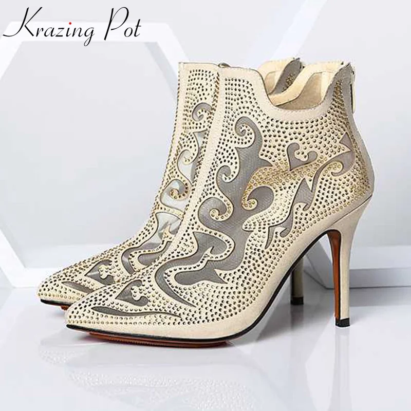 

Krazing Pot high street fashion bling diamond crystal mesh ankle summer boots high heels stiletto gorgeous pointed toe shoes L89