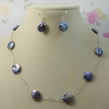 

Elegant Women Pearl Jewellery Set,Black Cion Freshwater Pearl S925 Sterling Silvers Pearl Necklace Dangle Earrings,Wedding Gift
