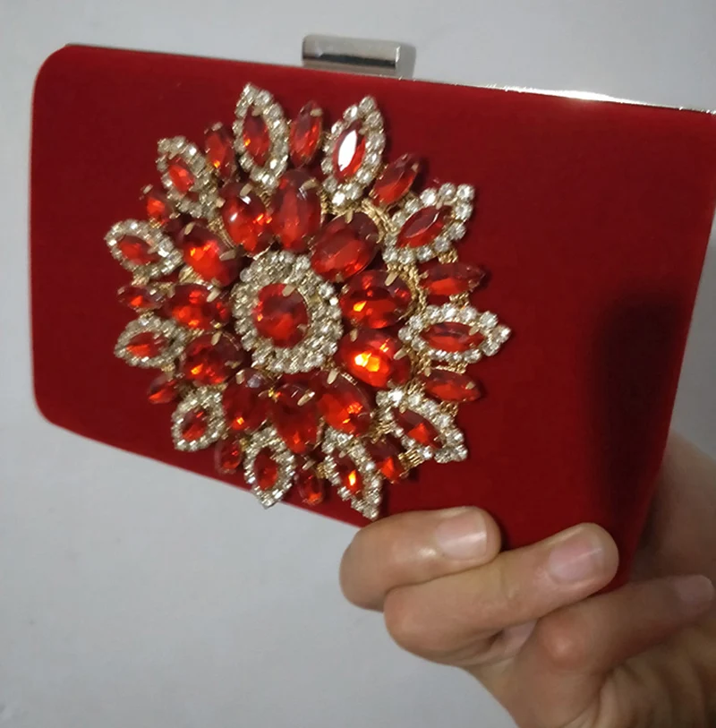 

LOLIBOX Women Clutches Velour Evening Clutch Bags Diamonds Ladies Chain Shoulder Bags Day Clutches Small Square Bags Purses