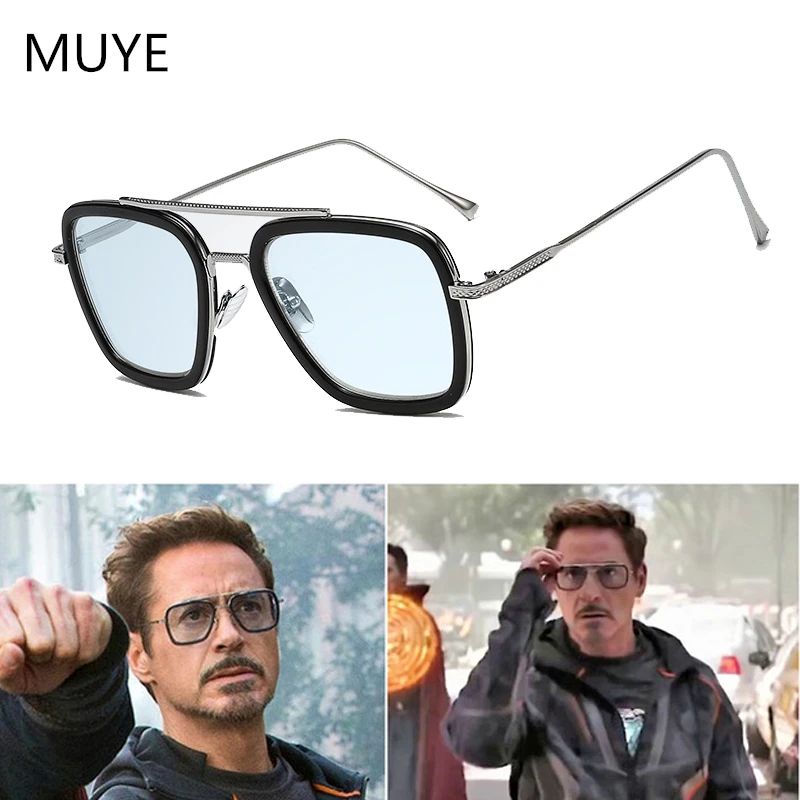 

luxury Fashion Avengers Tony Stark Flight Style Man Sunglasses Men Square Brand Design Sun Glasses Oculos Retro male iron Man 3