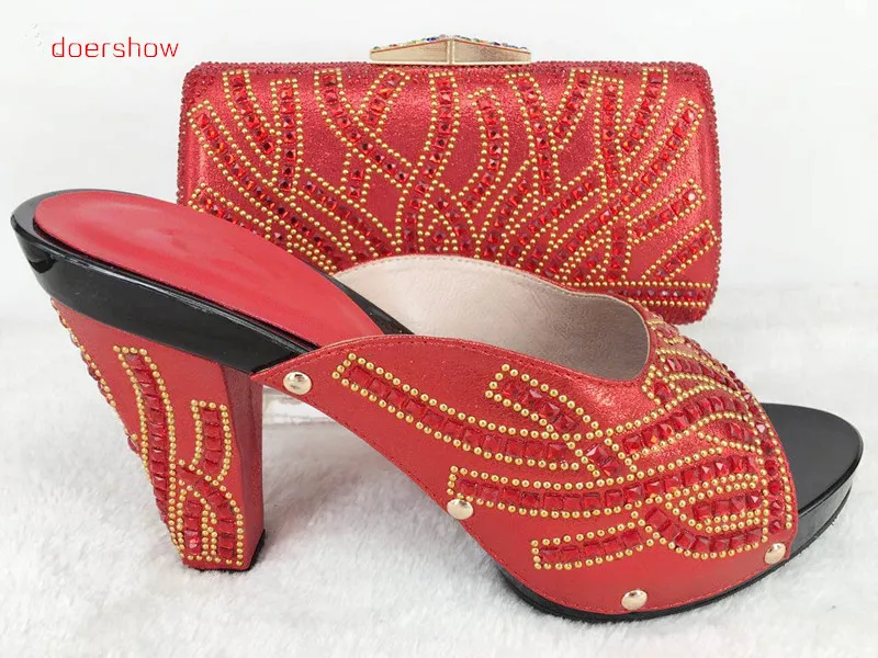 

doershow New arrival Italian shoes with matching bags set in red color African woman shoes and bag set free shipping Hlu1-47