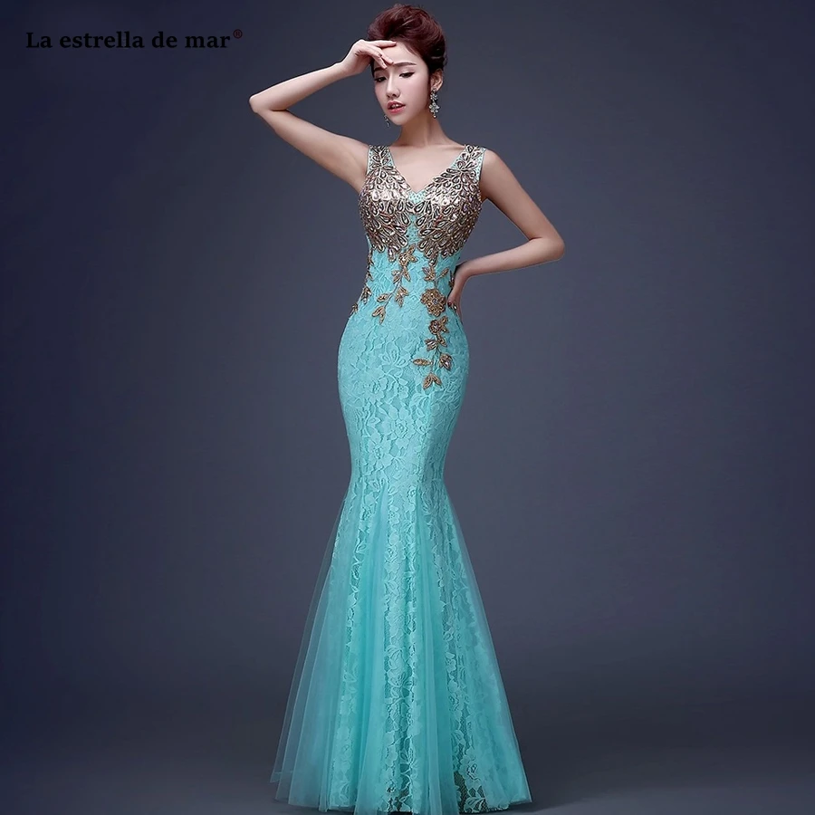 

Vestido madrinha 2019 new lace V neck embroidery sexy mermaid turquoise royal blue peach burgundy bridesmaid dresses long