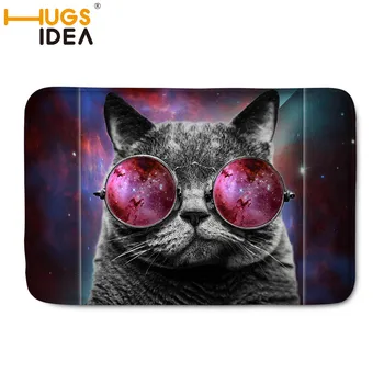 

HUGSIDEA Glass Cat Printing Bathroom Kitchen Mat Rugs Welcome House Anti-Slip Doormats Soft Flannel Carpet Living Room Mats