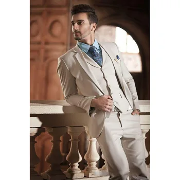 

2020 New Design beige Groom Tuxedos Italian Style Mens Wedding Prom Dinner Suits 3 Piece Slim Fit Men Suit terno masculino
