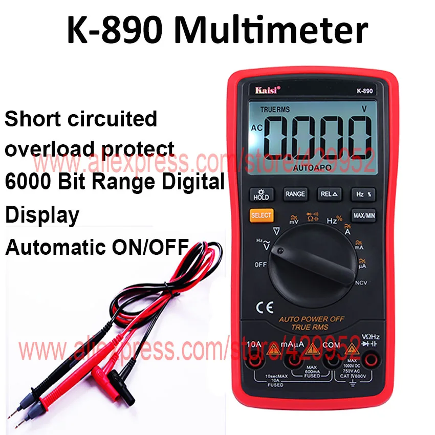 

K-890 Digital Multimeter Ammeter For Test AC/DC Alternating Direct Current OHM Capacitance Diode