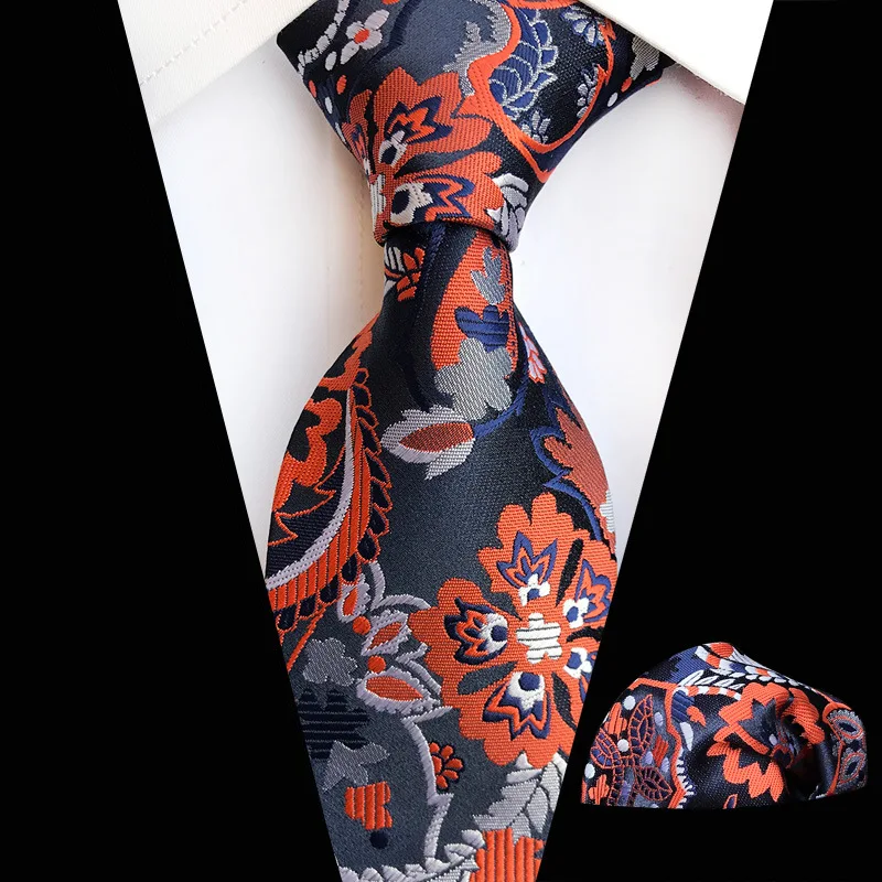  Polyester Silk Flower Tie Handkerchief Sets Classical Colorful Floral Necktie Fashion Men Narrow Ne