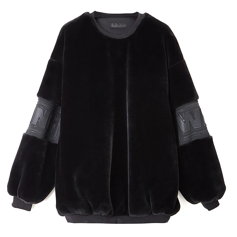 De Solide Plus Chaud Fourrure Noir Black Tranches Manteau Épaissir Veste Hiver Dame Survêtement Faux Polaire Femmes Couleur Dames Taille En La 7qUftwx8W