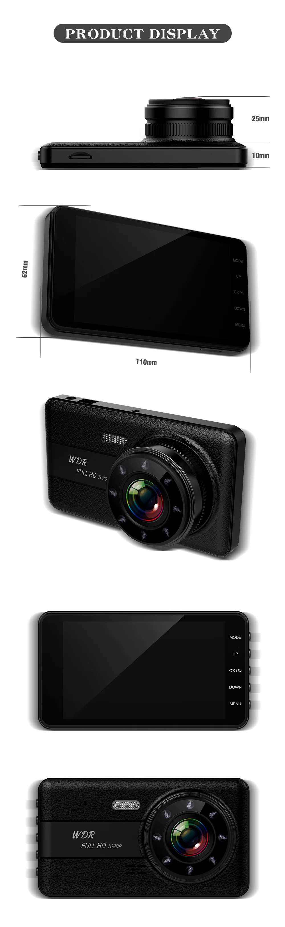 Car DVR Dual Camera Lens Dash Camera With Rearview Camera Camcorder Video Recorder Auto Registrator DVRs 4.0 Inch HD Dash Cam rear view mirror camera system