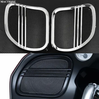 

Motorcycle Chrome Tri-Line Speaker Grill Cover Trim Mesh For Harley Road Glide FLTRX 2015 2016 2017 2018
