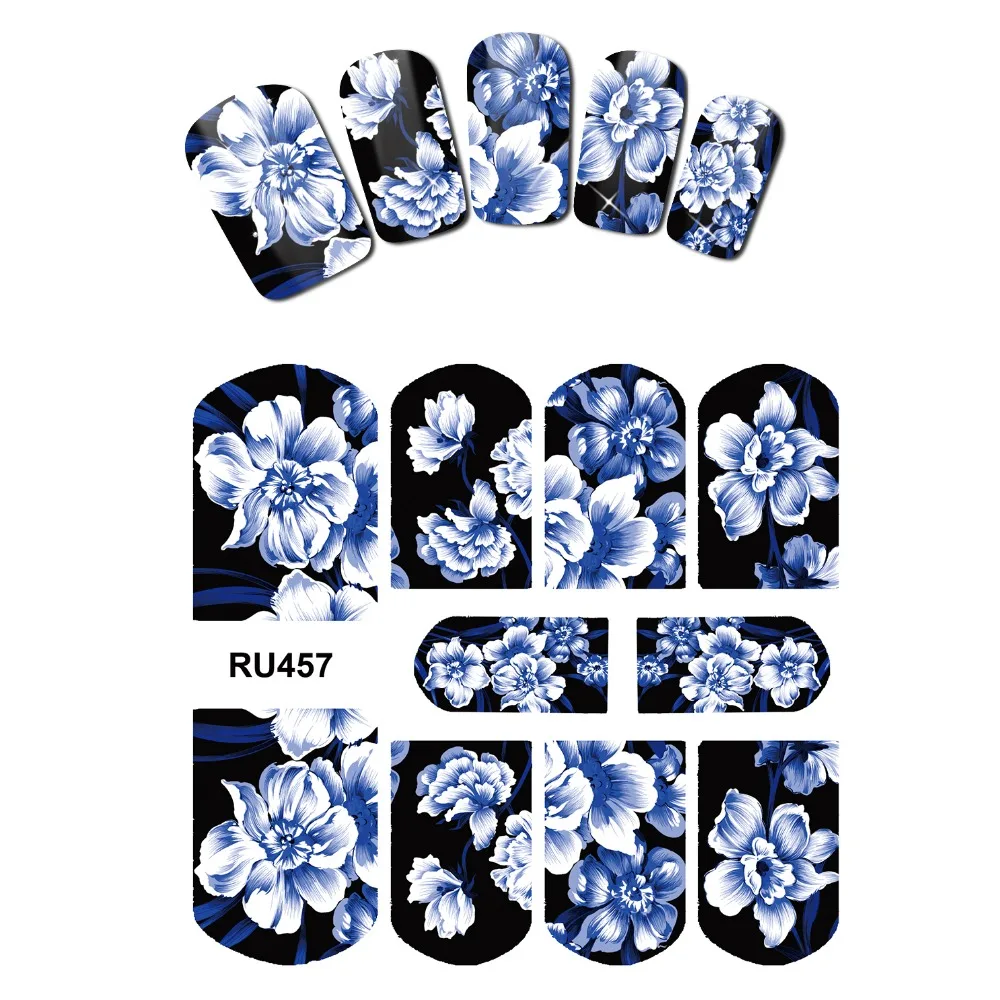 

UPRETTEGO NAIL ART BEAUTY WATER DECAL SLIDER NAIL STICKER DARK CHINA BLUE WHITE BIRD FLOWER LEAF VINE RATTAN LEAF RU457-462
