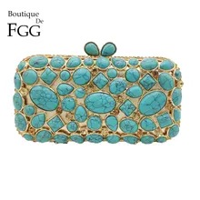 Boutique De FGG женский клатч Кошелек вечерняя сумочка Клатчи роскошный синий бирюзовый агат камень кристалл минодьер сумка свадебная сумочка