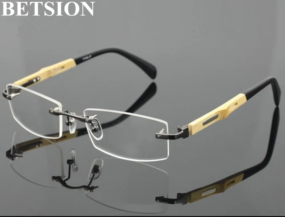 Pure titanium gunmetal rimless myopia nearsighted distance wooden