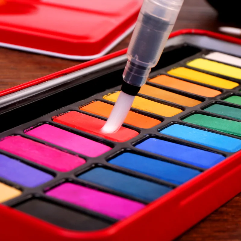 

12/18/24 Colors Fashion Solid Watercolor Set Drawing Paints Set with Paint Brush School Office Watercolors Art Supplies Pigment