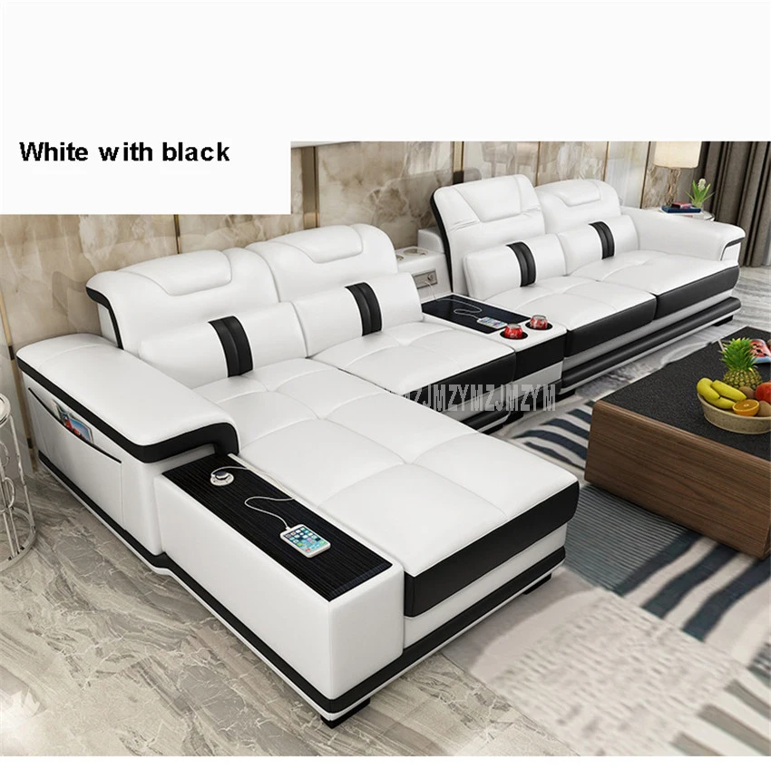 1 комплект, 4 сиденья, первый слой, натуральная кожа, диван для гостиной, угловой диван, набор с Bluetooth динамиком, современная мебель для дома