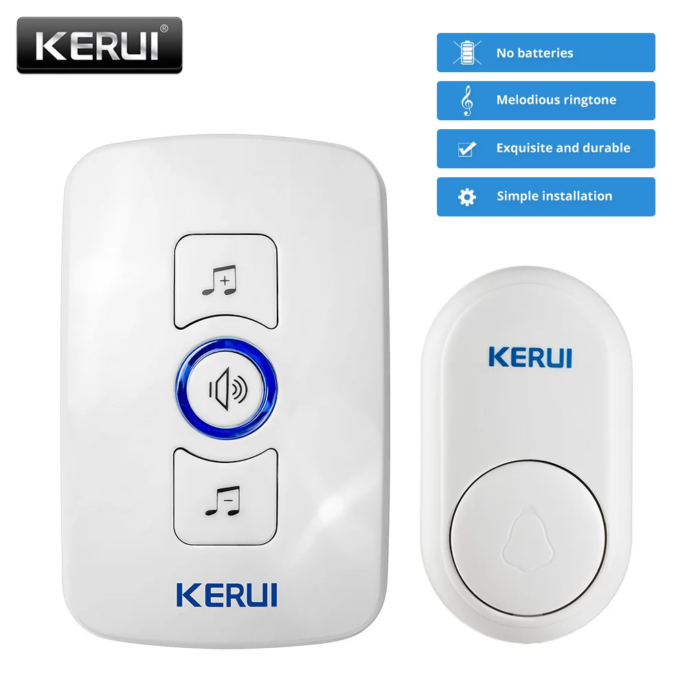 

KERUI Wireless Home Doorbell Waterproof Button Mechanical Button Long Distance Link Selectable Ringtone Easy To Install