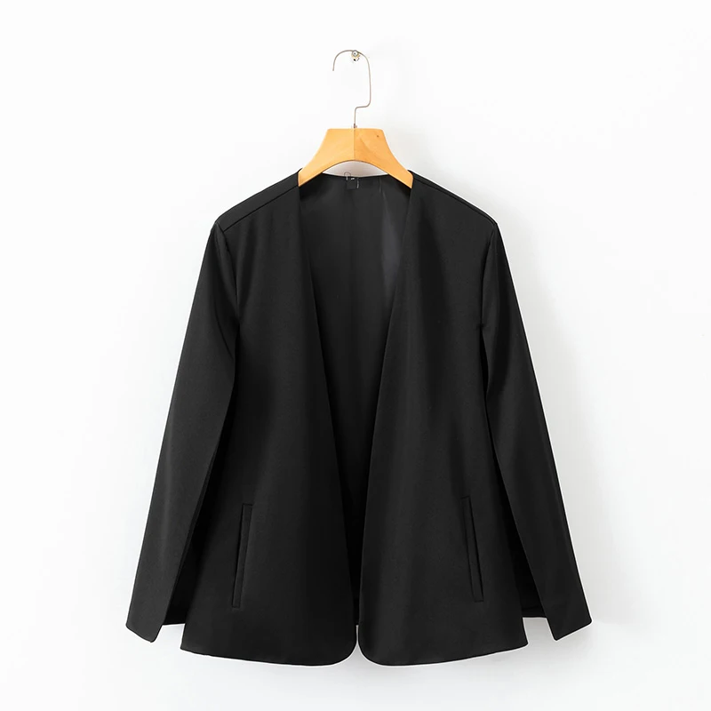 

2019 Women Fashion Design Black Split Cloak Female Spring Autumn V-neck Silk Open Stitch Street-wear Coat ponchos y capas mujer