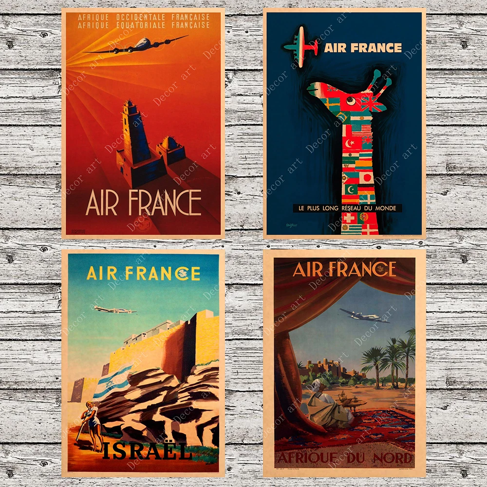 

Travel to Israel by Air France City Canvas Painting Vintage Wall Pictures Kraft Poster Coated Wall Stickers Home Decoration Gift