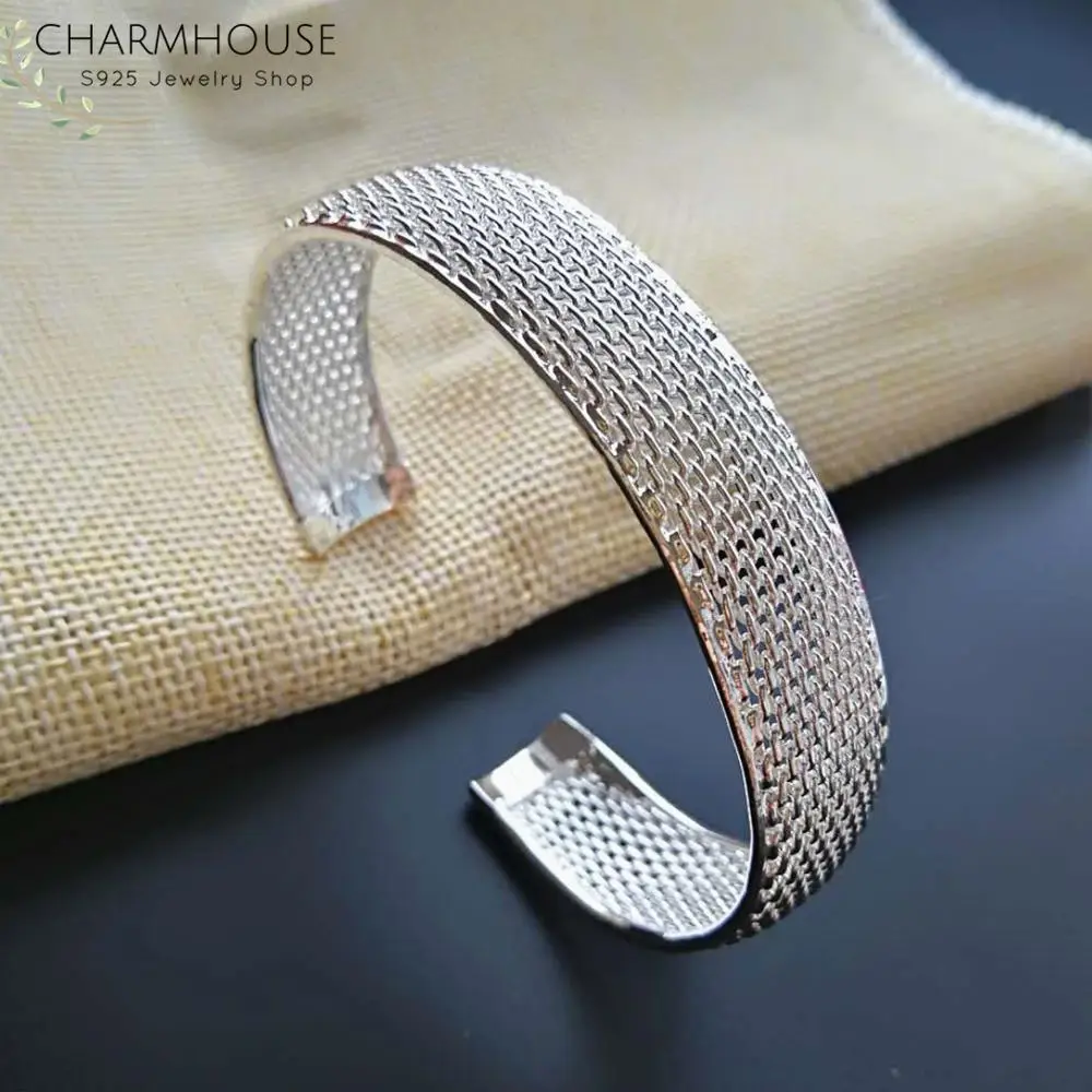 

CharmHouse 925 Silver Bangles For Women Brand Cuff Bangle & Bracelet Wristband Pulseira Femme Wedding Jewelry Accessories Gifts
