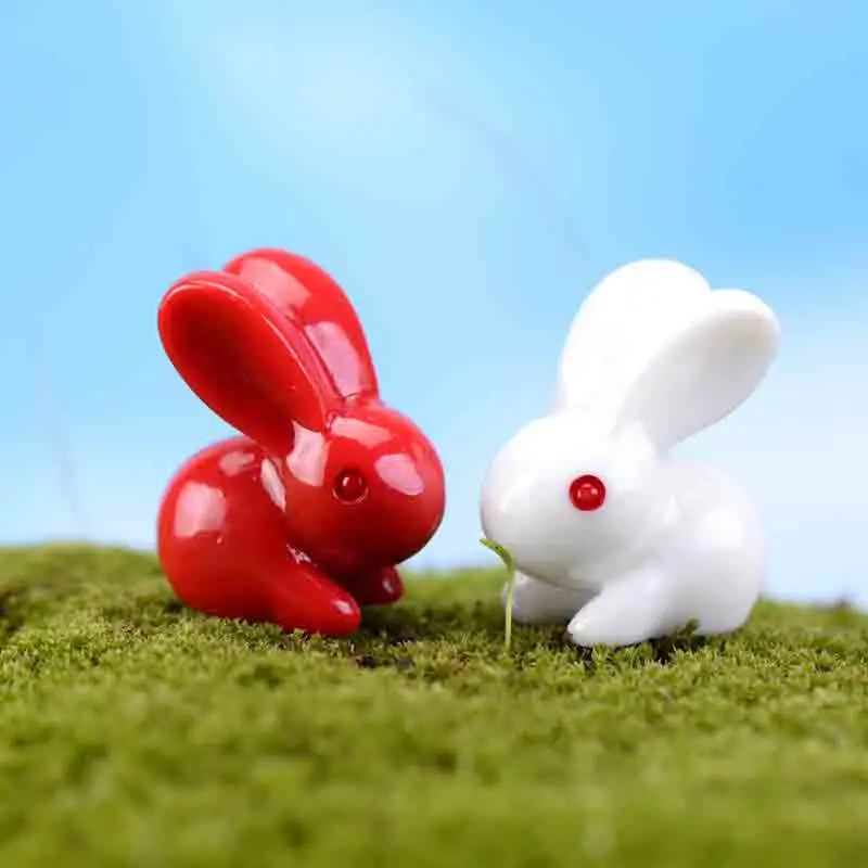 

2 Pcs Cute Red and White Rabbit Fairy Garden Miniatures DIY Ornament Decoration Crafts Figurines Micro Landscape Dropshipping