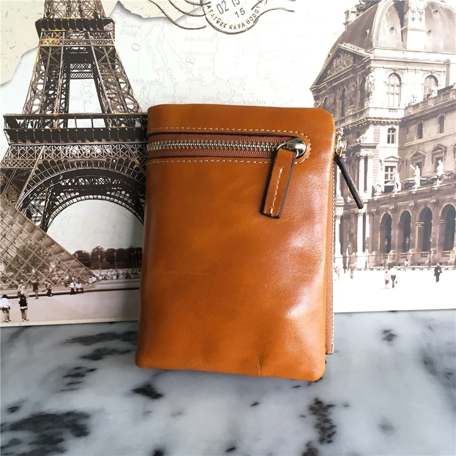 

Oil Wax Leather Wallet Female Wallets with Zipper Coin Bag Genuine Leather Women Wallets Small Short Purses for Ladies