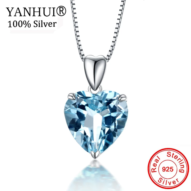 

YANHUI Original 925 Silver Ocean Heart Pendant Necklaces For Women Blue Crystal Rhinestone Choker Necklace Wedding Jewelry AD380