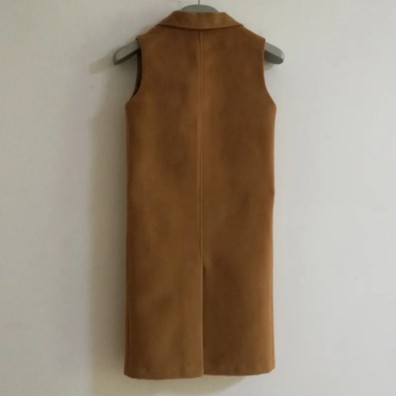 Women Autumn Spring Wool Blend Vest Waistcoat Lady Office Wear Long Waistcoat Women Coat Casual Sleeveless Vest Jacket Plus Size