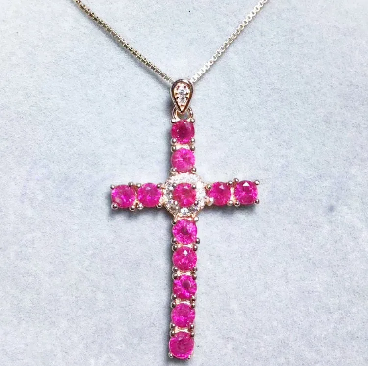 Ruby necklace pendant Cross pendant 0.15ct*12pcs gems Origin and