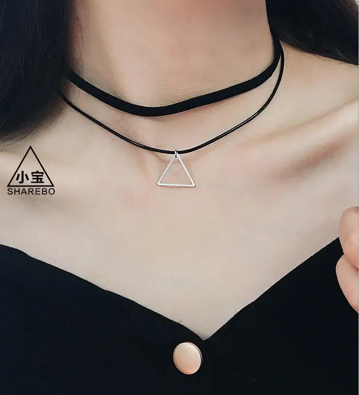 

New Hot Sexy Multi Layer Chain Necklace Geometric Triangle double Layered Chain Initial Necklace Woman Sale