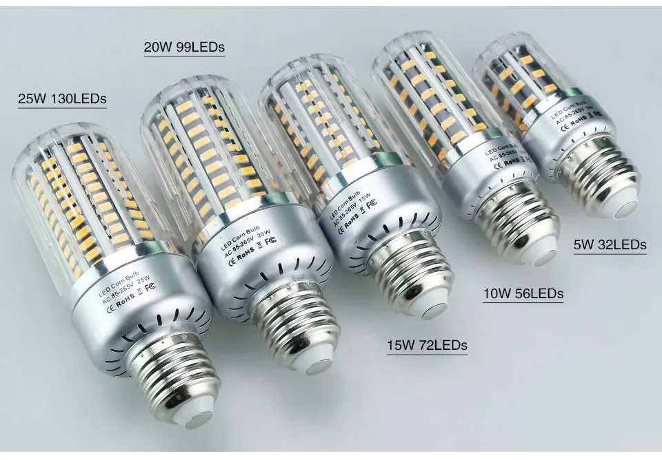 Foxanon Led лампы дневного света 25W 20W 15W 10W 5W Кукуруза Светильник 85-265V E27 E14 E12 светодиодов лампа 5736 кукурузная лампа лампада Алюминий освещение радиатора
