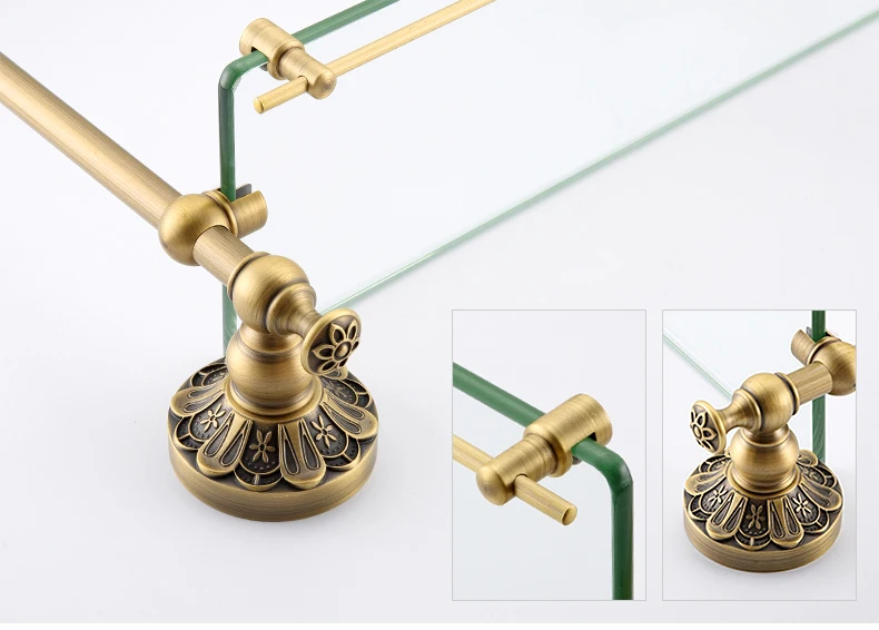 Prateleira de Vidro com Barra Barra de Toalha do Banheiro Fixado na Parede Prateleira de Vidro Duplo de Toalha do Banheiro Lavatório Dois Tiers da Temperado Acabamento Antique Bronze 31 acabamento de bronze antigo