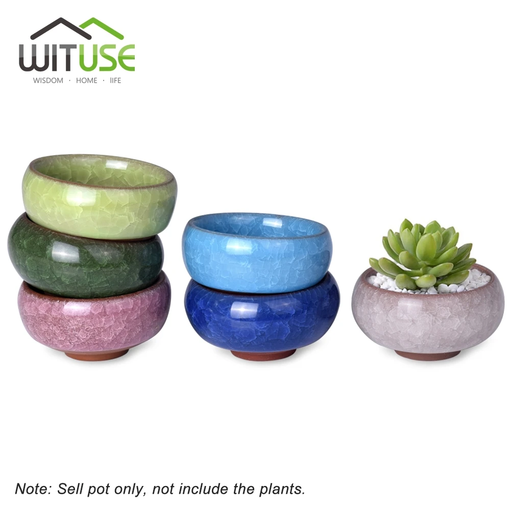 

WITUSE Cute Ice-Crack Glazed Ceramic Container Succulent Plant Pots Flower Bonsai Pots Plant Box For Home Office 6.4*3.3cm
